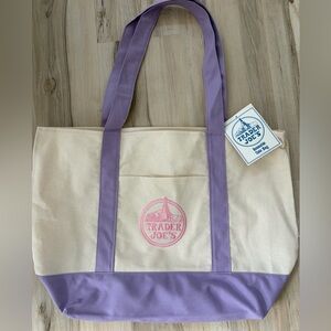 NWT 2026 Large Lavender Trader Joe's Canvas Tote Bag